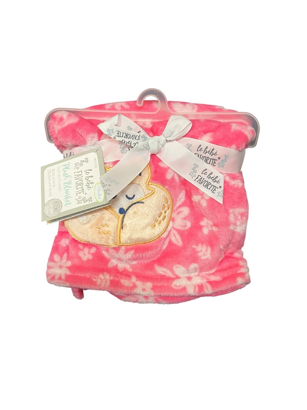 le bebe Favorite Fox & Pink Floral Baby Blanket NWT Plush Blanket 30”x36” 12 M